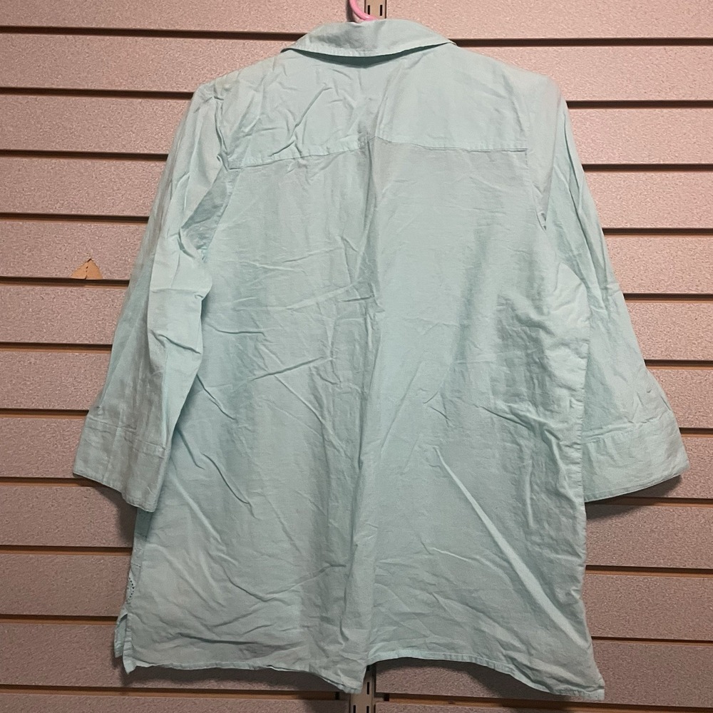 D & Co Large Bright Blue 3/4 Sleeve Button Up Blouse Shirt Top Embroidered - Picture 5 of 5